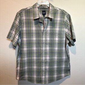 GAP Green and White Casual Button Down Shirt Size XL